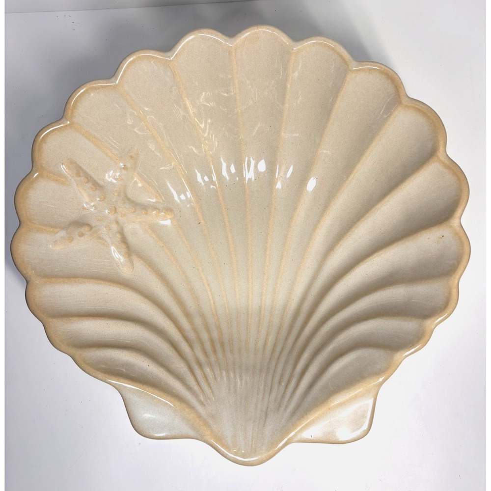 Home Accents Ceramic Shell Serving Bowl Beige Starfish Beach Coastal 11 in